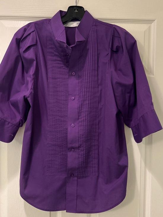 KMJ Tops - Women’s Purple Pleated Front Button-Down Shirt